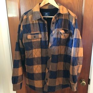 Mens small George buffalo plaid jacket. Orange and navy pattern. Great condition